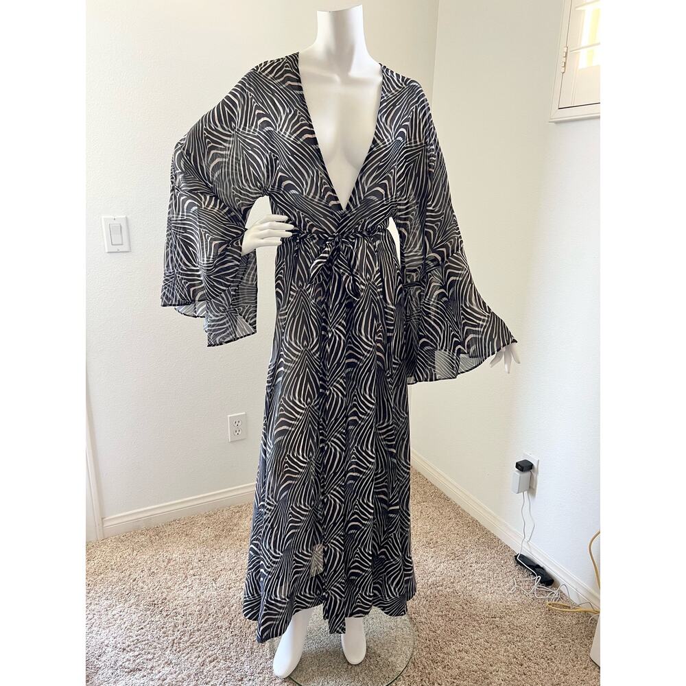 NWT NEW Andrea Iyamah black white striped sheer swimsuit cover up resortwear OS
